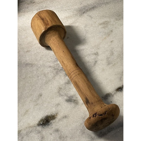 Antique Primitive Wood Wooden Meat Sauerkraut Masher Mallet Flat One Side
